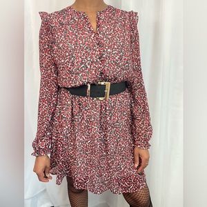 BANANA REPUBLIC red and black leopard long sleeve dress